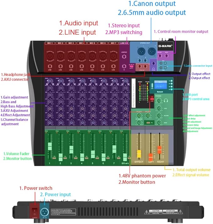 G-MARK MR80S Audio Mixer Interface USB Bluetooth Mixing Console 8 Channel 48V - Image 10