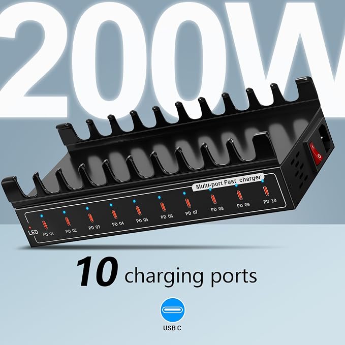 Lcoco&Dream 200W Fast Charging Station, 10 Port USB C Desktop Charger - 45W Max - Image 7