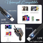 Retractable Car Charger, 4 in 1 Fast Charging USB-C & USB-A Compatible - Image 2