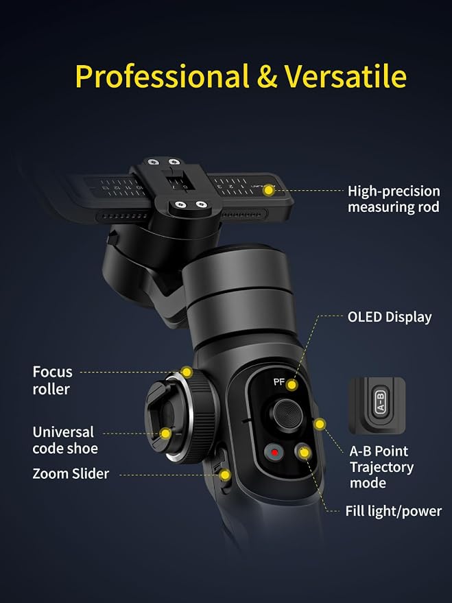 Gimbal Stabilizer for Smartphone, 3-Axis Industry-Standard Gimbal w/360°Rotation - Image 6