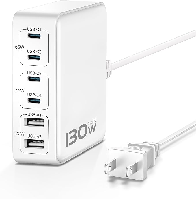 MSTJRY Charging Station for Multiple Devices : 130W 6 Port GaN Fast USB C by MSTJRY