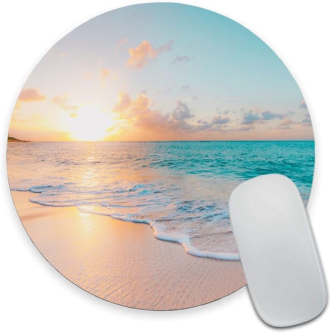 Round Mouse Pad, Beach Customized Premium-Textured Mouse Mat, Washable Mousepads by Armanza