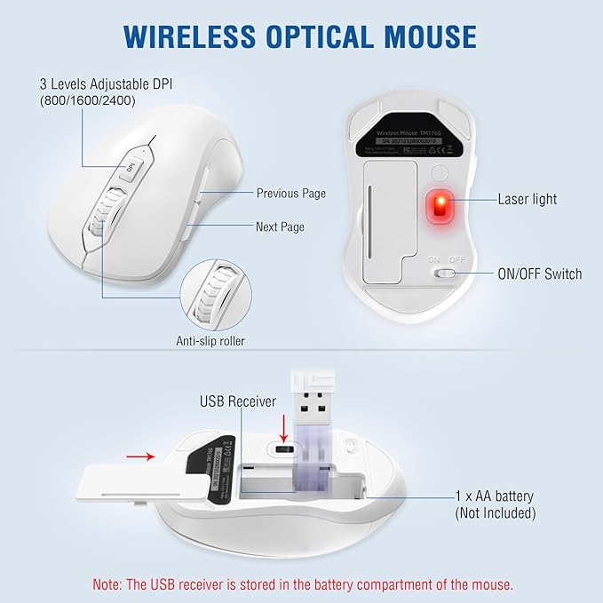 Wireless Keyboard and Mouse Combo, EDJO Full-Sized Ergonomic Computer Keyboard - Image 4