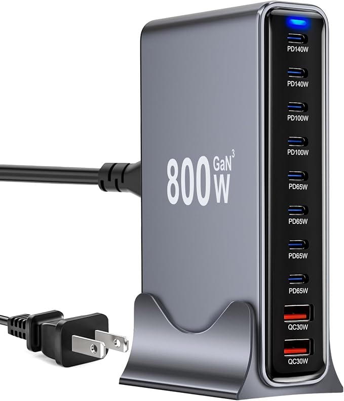800W USB C Fast Charger Block, 10 Port USB Charging Station, GaN Ⅲ Pro Double by Unknown