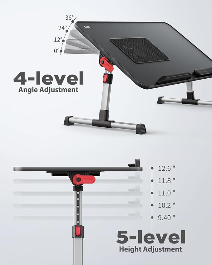 Laptop Desk for Bed with Cooling Fan, SAIJI Height & Angle Adjustable Laptop - Image 5