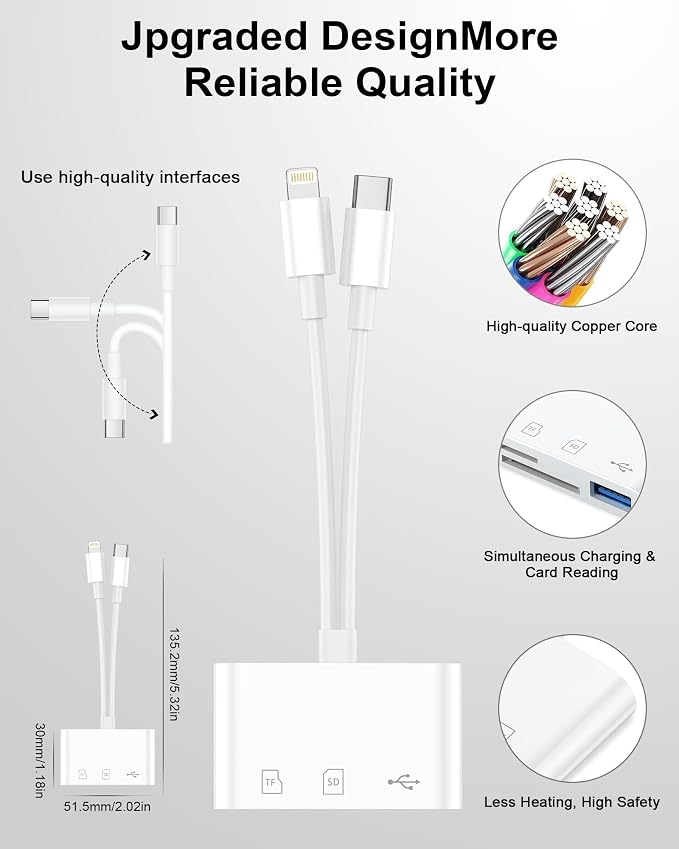 SD Card Reader for iPhone/iPad/Mac, USB C and Lightning Dual Port Memory Card - Image 3