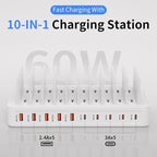 60W Charging Station for Multiple Devices, 10-Port USB Fast Charging Station - Image 2