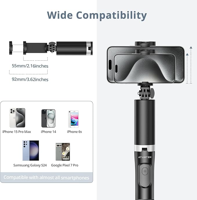 ATUMTEK 63"" Phone Tripod, Extendable Selfie Stick Tripod - Image 4
