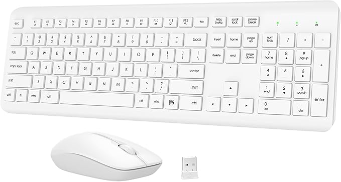 Wireless Keyboard and Mouse Combo, Full-Size Silent Ergonomic Keyboard and by QUASIO