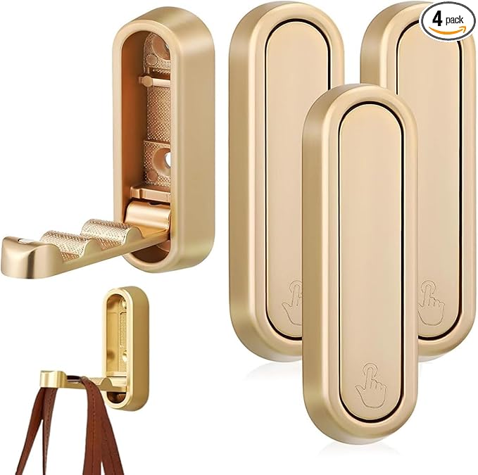 4PCS Gold Foldable Wall Hooks, Metal Folding Hooks Wall Mount, Easy Installation by YipuVR