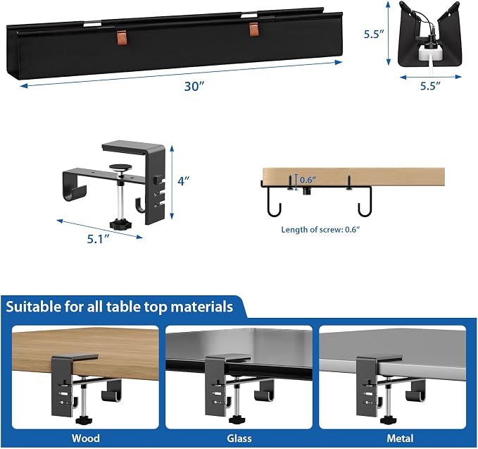 Zilink No Dril Under Desk Cable Management Tray 30" Standing Desk Cable - Image 4
