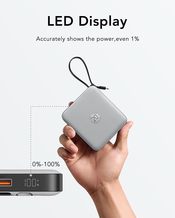 VRURC Portable Phone Charger 4 Built-in Cables, Fast Charging PD 20W Power Bank - Image 8