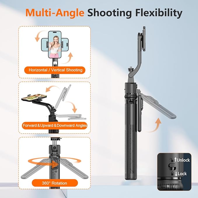 AI Face Tracking Tripod with Remote 360° Auto Rotation Selfie Stick Tripod - Image 3