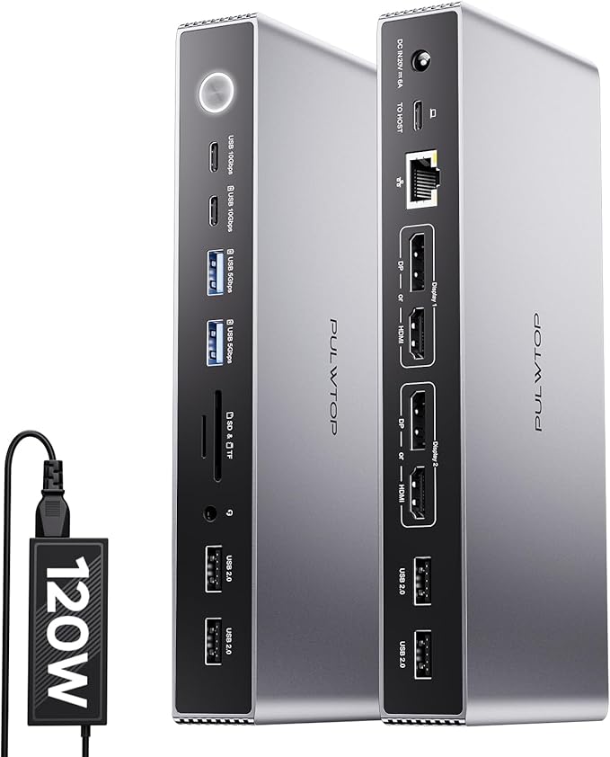 Displaylink Docking Station, USB C DisplayLink Dock Dual Displays by PULWTOP