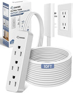Saker Outlet Concealer Power Strip | 10ft Flat Plug Extension Cord by Saker