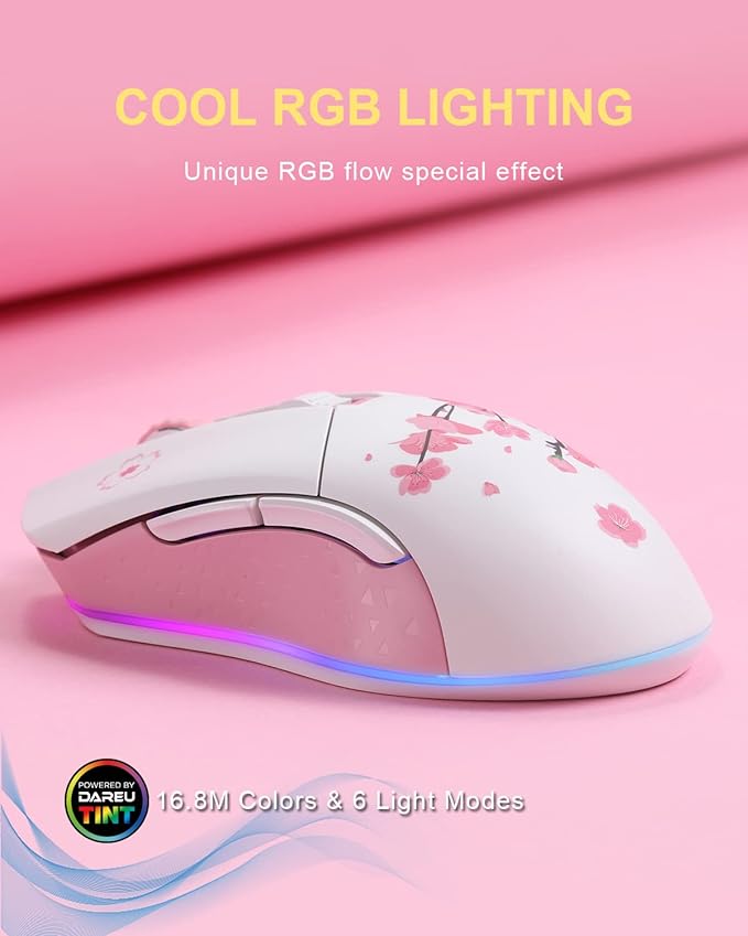 DAREU Sakura Pink Wireless Wired Gaming Mouse, Dual-Mode Rechargeable 6 - Image 2