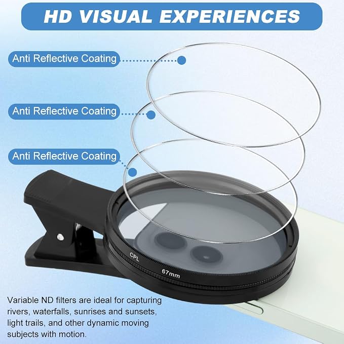 67MM Clip-on CPL Lens Filter for All Smartphones, Universal Phone Camera Clip - Image 4