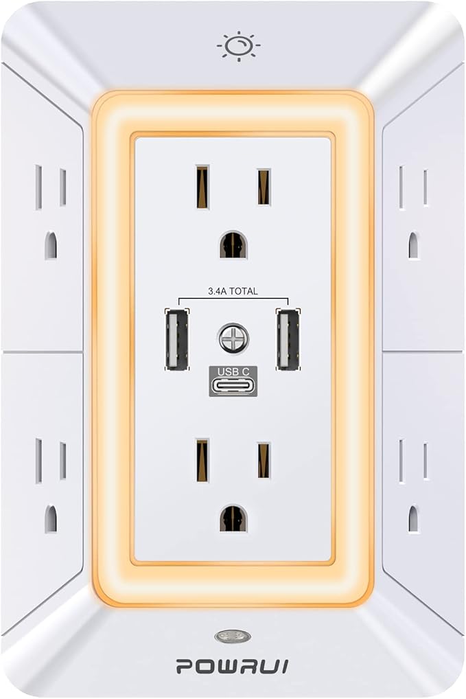 POWRUI Multi Plug 6 Outlet Surge Protector Extender by POWRUI