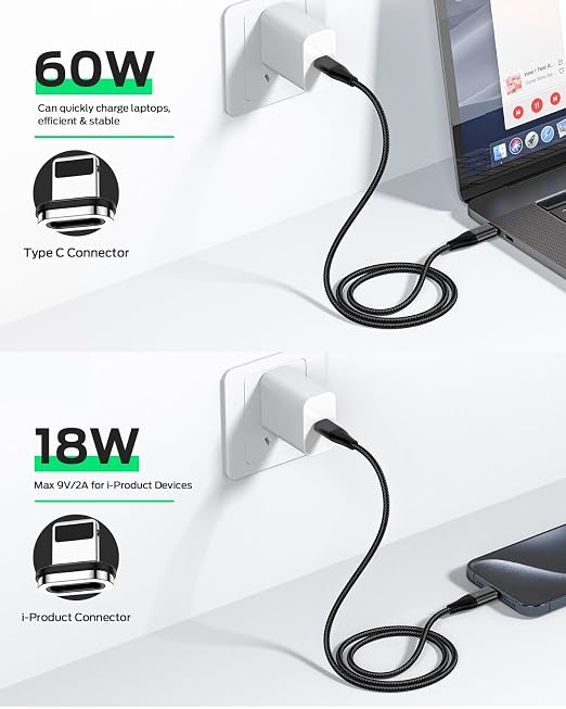 YKZ 3 in 1 Magnetic USB C to C Cable, Magnet Charging Cable, PD 60W Fast - Image 3