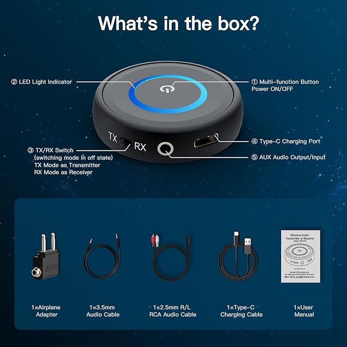 Bluetooth 5.3 Transmitter for TV/Airplane, 2-in-1 Bluetooth Transmitter - Image 9