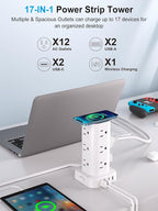 Power Strip Tower with Wireless Charger, Flat Plug Surge Protector Tower with - Image 2