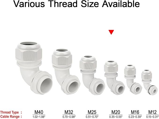 LeMotech M20 Cable Gland, 90 Degree Adjustable 9-14mm Strain Relief, Cord - Image 6