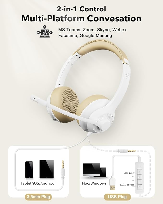 USB Headset with Microphone for PC, On-Ear Computer Laptop Headphones with - Image 5