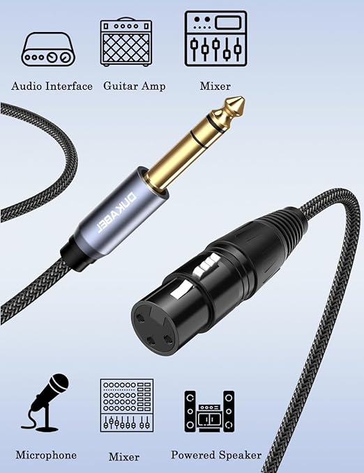 DUKABEL 1/4" TRS to XLR Adapter, Microphone Cable, 8FT/2.4Meters Balanced - Image 2