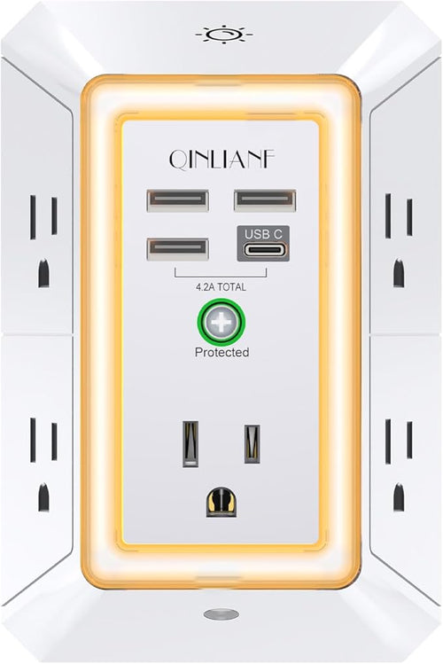 3-Sided Outlet Extender with Night Light by QINLIANF