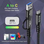 CABLEDECONN USB2.0 A to USB C 3.2 Type C 20Gbps Male to Male Detachable 1m - Image 2