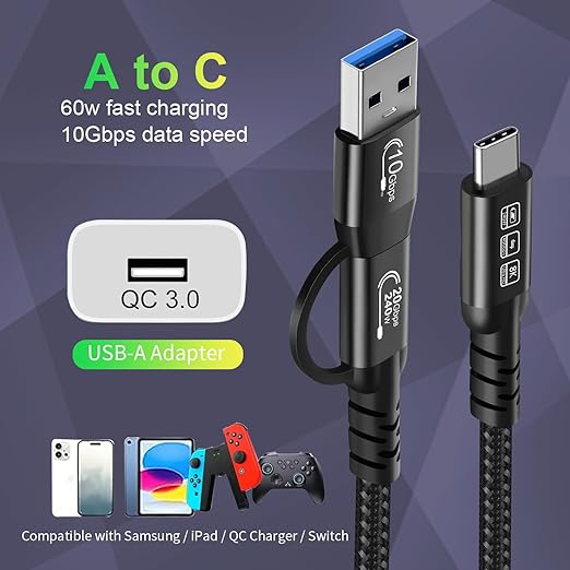 CABLEDECONN USB2.0 A to USB C 3.2 Type C 20Gbps Male to Male Detachable 1m - Image 2