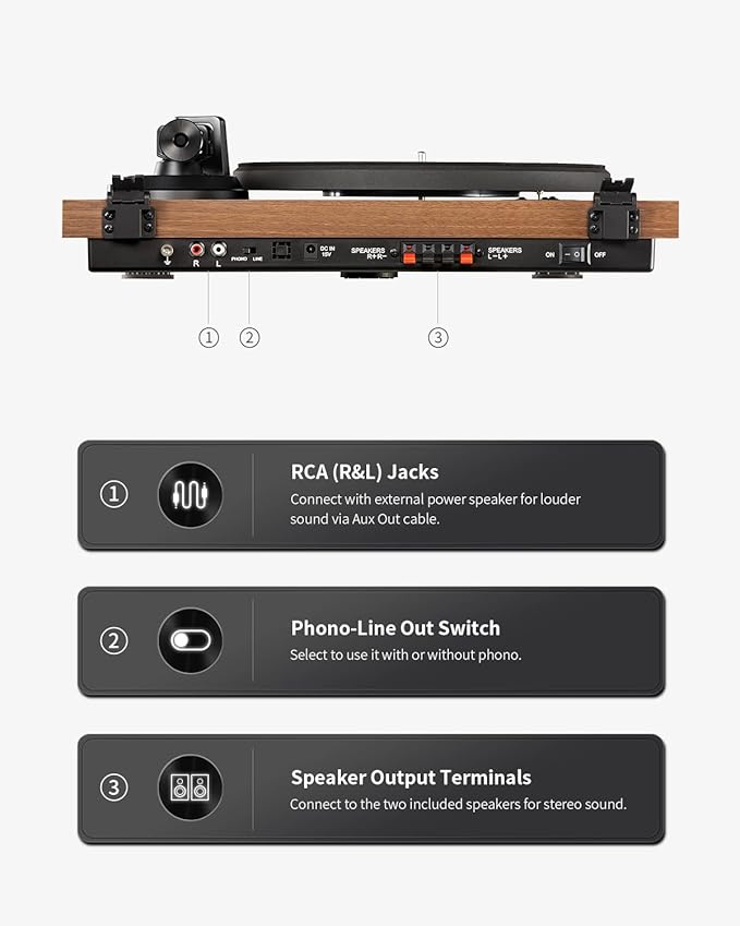 ANGELS HORN Vinyl Record Player, Hi-Fi System Bluetooth Turntable Players - Image 6