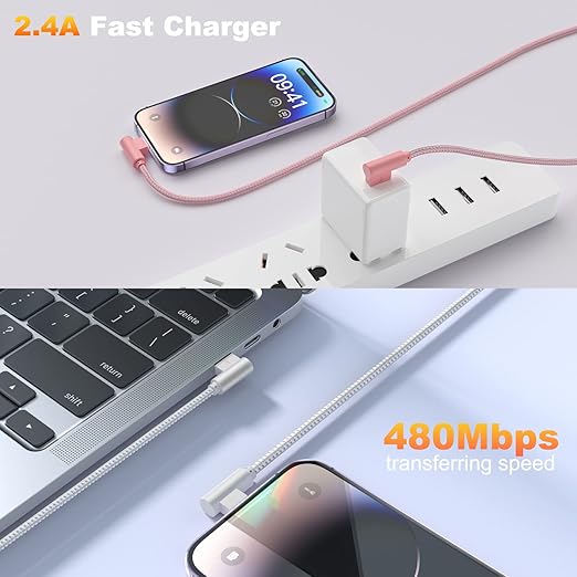 iPhone Charger 3 Pack 10FT USB A to Lightning Cables 90 Degree Charge Cable MFi - Image 3