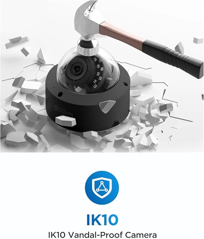 4COVR 4K Security Camera System, 8X 8MP IK10 Vandal-Proof IP67 Dome PoE IP - Image 9
