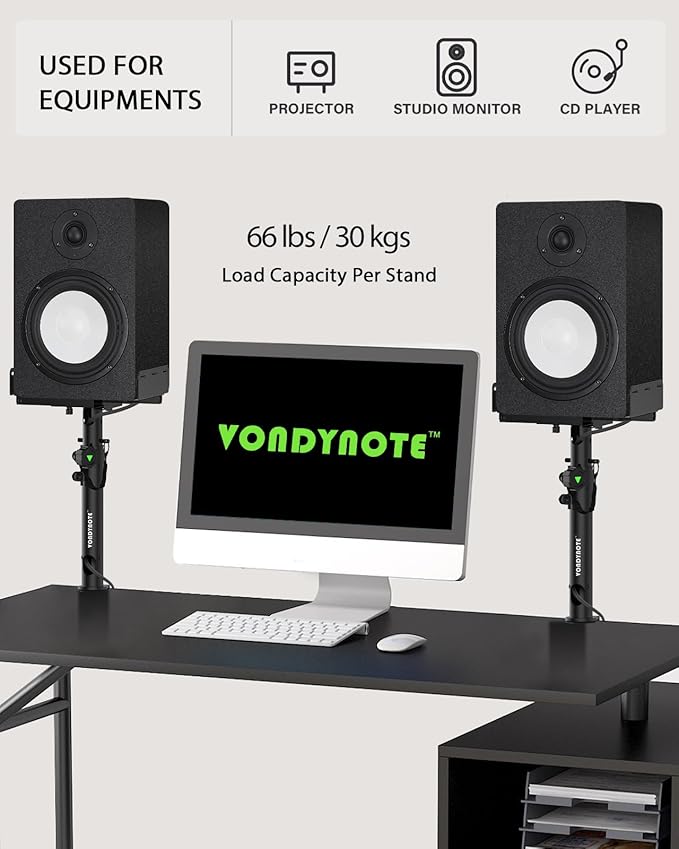 Set of 2 Dual Side Clamping Studio Monitor Stands Desktop Clamp Speaker Stands - Image 7