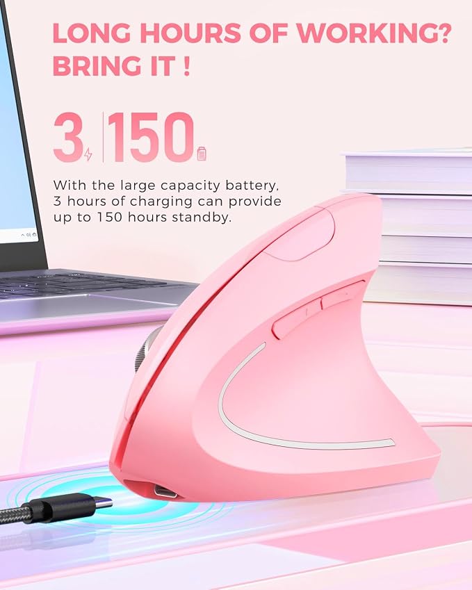Lekvey Ergonomic Mouse, Vertical Wireless Mouse, Rechargeable 2.4 GHz USB - Image 4