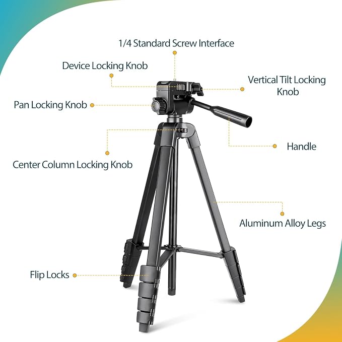 Aureday Phone Tripod Stand, 64” Extendable Cell Phone&Camera Tripod - Image 5