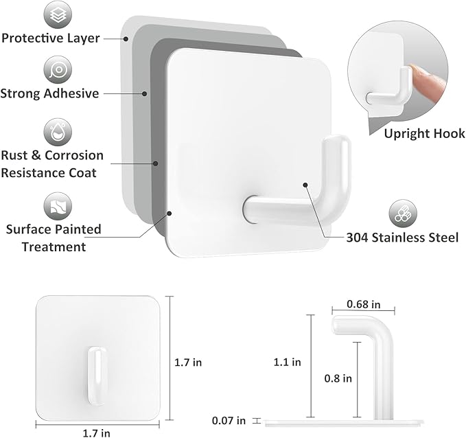 VIS'V Adhesive Hooks, Metal Shower Wall Stick on Hooks, Waterproof, 2 Extra - Image 3