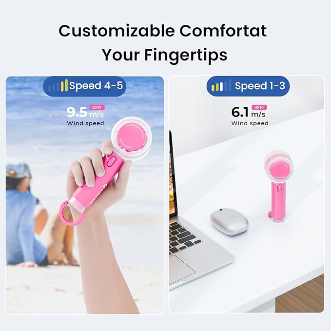 AIRMATE Portable Handheld Fan, 5 Wind Speed Adjustable, 3000mAh Battery - Image 3