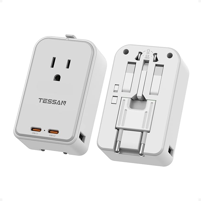 TESSAN Universal Travel Adapter PD 45W, Ultra Thin International Power Adapter by TESSAN