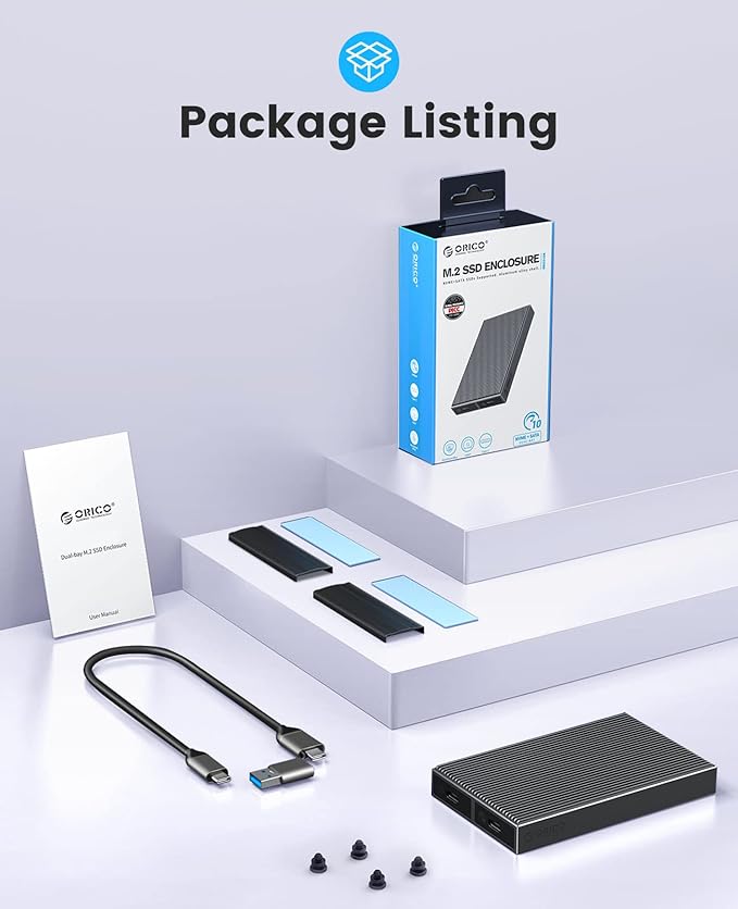 ORICO Dual M.2 NVMe SATA SSD Enclosure, USB C to M2 Adapter - Image 8