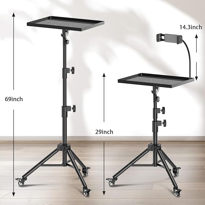 Projector Stand with Wheels, Laptop Tripod from 29" to 69" with Mouse Tray - Image 2