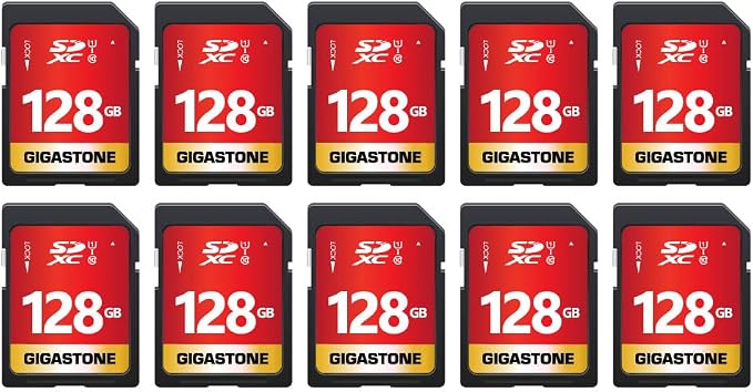 GIGASTONE 128GB SD Card 10-Pack UHS-I U1 Class 10 SDXC Memory Card Full HD Video by Gigastone