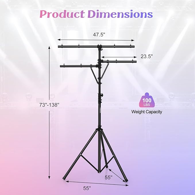 S AFSTAR Pro Audio Tripod, Portable T Bar Lighting Stand w/ 100 LBS Capacity - Image 6