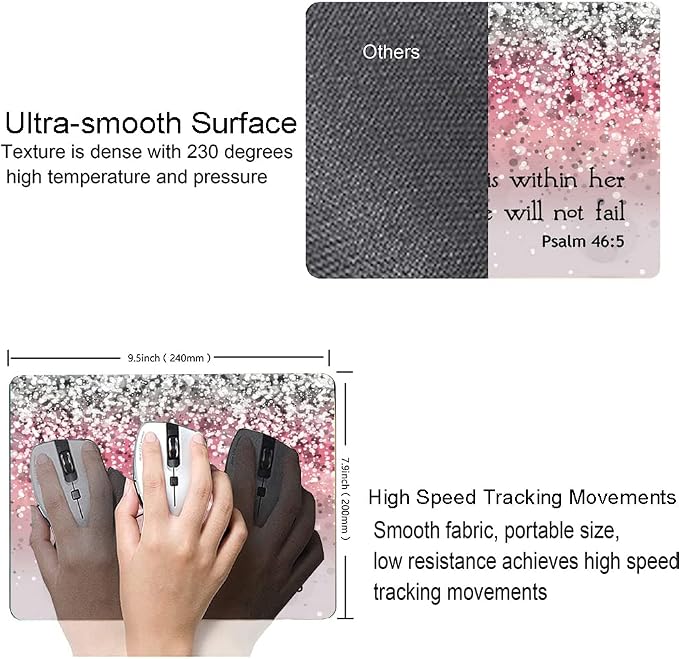 Mouse Pad, Bible Verse Pink Sparkles Glitter Mouse pad, Square Waterproof Mouse - Image 3