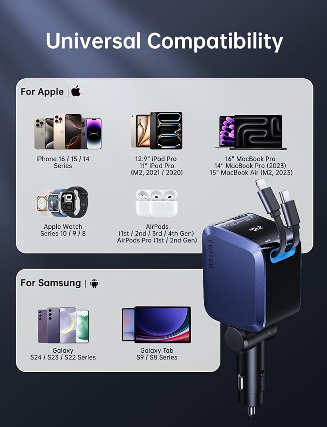 Retractable Car Charger, Car Accessories, 72W Fast Charging USB C Car Charger - Image 7