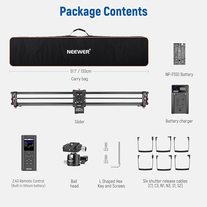 NEEWER 47.2”/120cm Motorized Camera Slider, App Wireless Control Carbon Fiber - Image 9