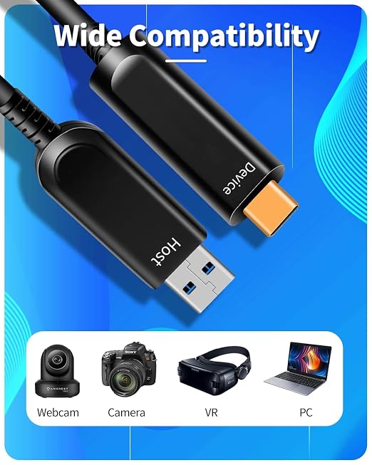 Fiber Optic USB C to USB C Cable, Slim High Speed 10Gbps USB 3.1 Active Optical - Image 4