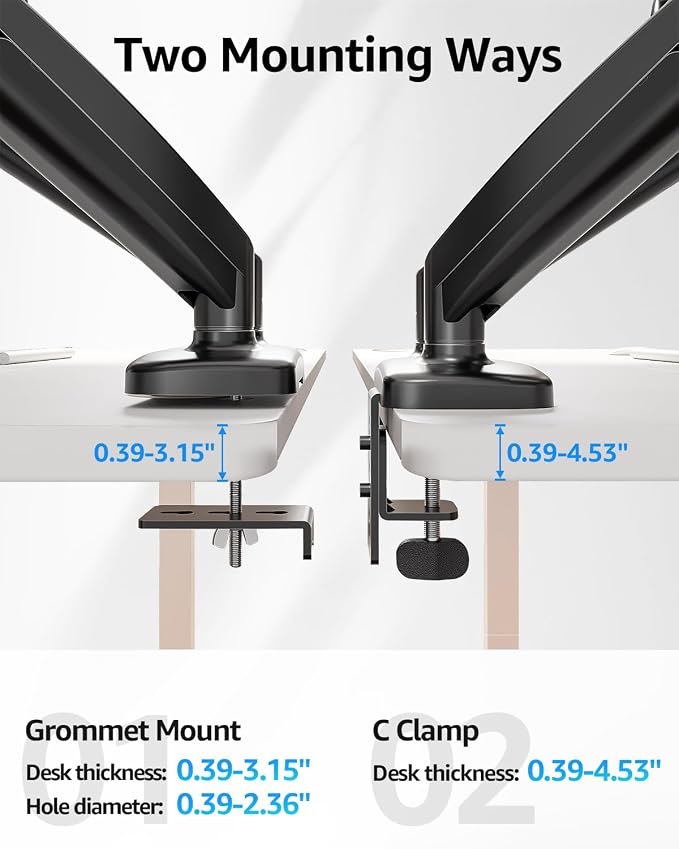 MOUNTUP Dual Monitor Stand for Desk, Pneumatic Monitor Arms for 2 Monitors Max - Image 6