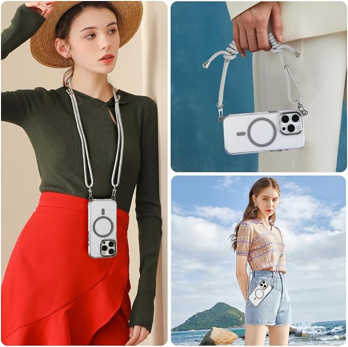 for iPhone 15 Pro Case with 62.99 inch Lanyard, Classic Clear&Gray Magnetic - Image 6